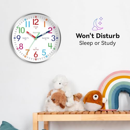 14" Wall Clock for Kids Learning Silent Battery Operated Teaching