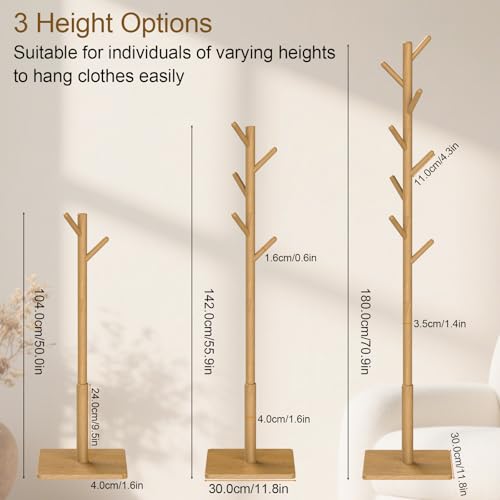 Wooden Coat Rack Freestanding with Stable Square Base