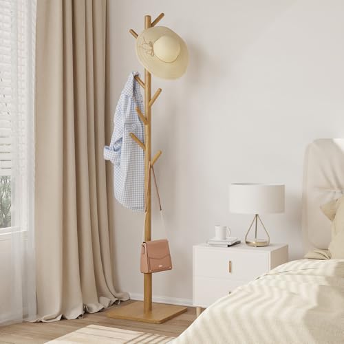 Wooden Coat Rack Freestanding with Stable Square Base