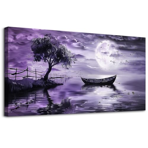 Canvas Wall Art For Living Room Large Wall Decor For Bedroom Office Decoration Landscape Pictures Modern Purple Lake View Wall Painting Artwork Hotel Room Ready To Hang Home Decor 24x48 In