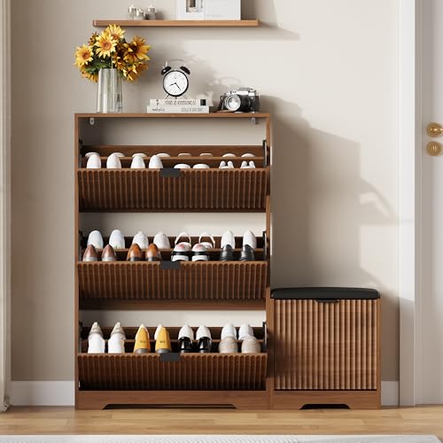 Shoe Cabinet Storage for Entryway with Flip Drawer & Bench