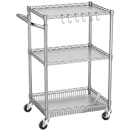 3 Tier Rolling Utility Metal Carts with Wheels Heavy Duty Cart 750Lbs