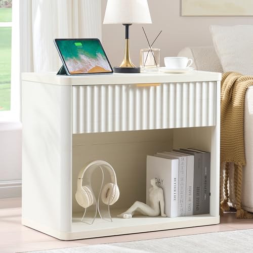 31" Wide Fluted Nightstand with Charging Station