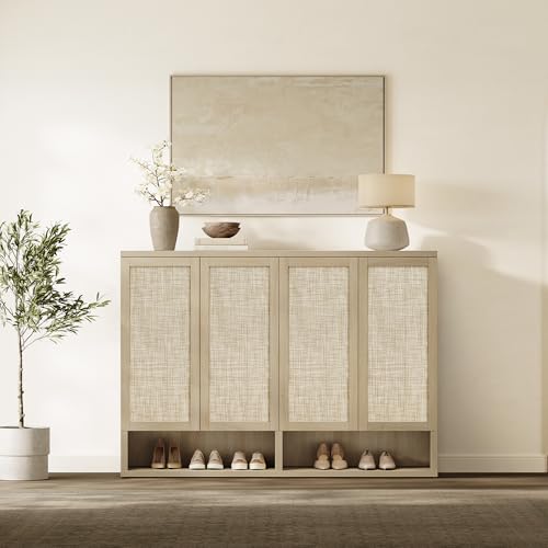 31.2" Wide Rattan Shoe Storage Cabinet for Entryway with 2 Doors