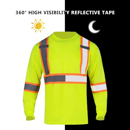 Hi Vis Shirts for Men Reflective ANSI Class 2 Safety Long Sleeve High Visibility Work Construction T Shirts