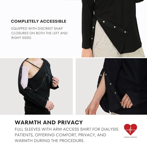 Dialysis Unisex Post Surgery & Rehab Dual Access Crew Neck Snap Shirt Full Sleeve