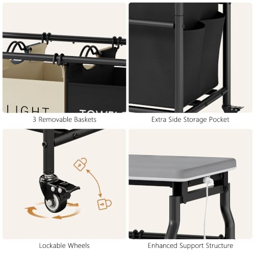 3 Section Laundry Sorter with Iorning Board