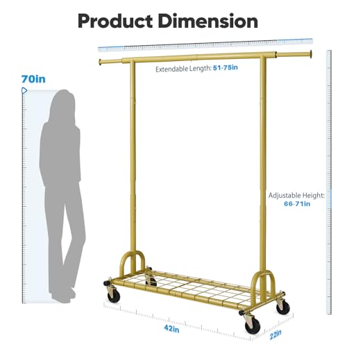 Clothing Rack Gold Clothes Rack Heavy Duty Garment Rack for Hanging Clothes 525LBS Commercial Clothing Racks with Wheels for Bedroom - Bel Marant
