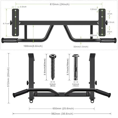24" Height Adjustable Pull Up Bar Ceiling Mount Chin Up Bar