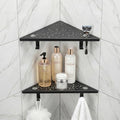 Matte Black Corner Shower Shelves with Hooks and Razor Holes (2 Count)