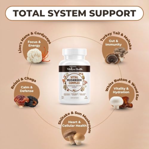 Vital 10-in-1 Mushroom Supplement Complex, Lion's Mane, Cordyceps & Reishi (60 Count)