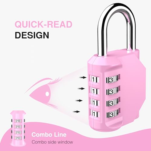 1 Pack Combination Lock Locker 4 Digits Combo Padlock Gym Pink