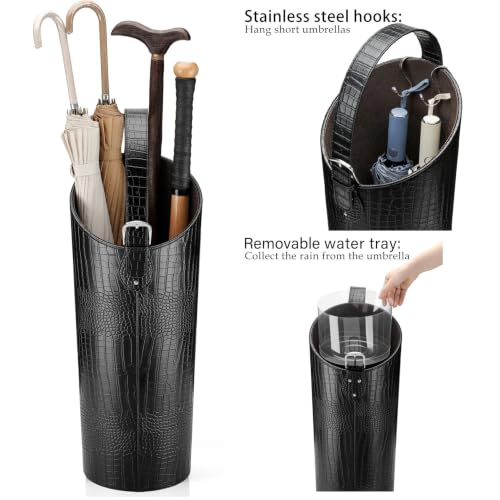 Black Faux Leather Umbrella Stand Holder Entryway Indoor