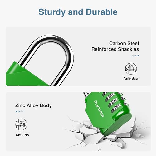 4 Pack Combination Lock Locker 4 Digits Combo Padlock Gym Green (4 Count)