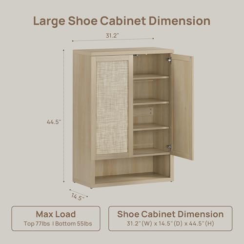 31.2" Wide Rattan Shoe Storage Cabinet for Entryway with 2 Doors