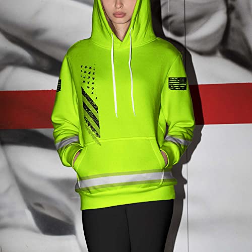 Black Lime USA Flag New Hoodie Class 3 US Flag High Visibility Reflective Workwear Hoodie