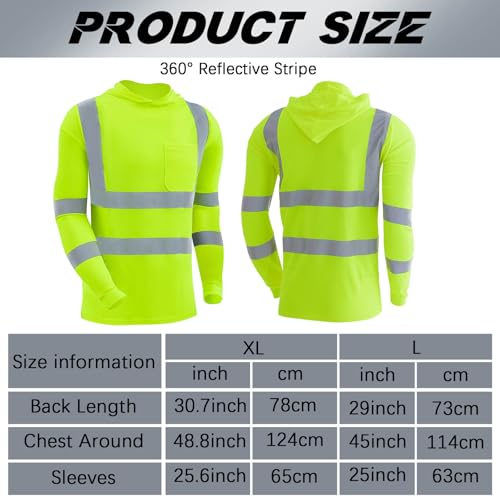 4 Pcs Reflective Safety T Shirt High Visibility Work Shirts with Hood Sun Protection Construction (4 Count)