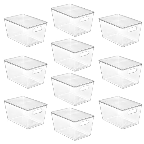 10 Pack Clear Stackable Storage Bins with Lids and Handles (10 Count)