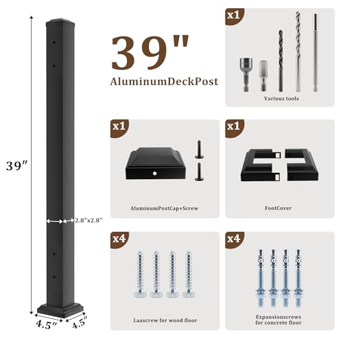 Deck Post 2.76 in. x 2.76 in. x 39 in Perpendicular Adjacent Two Side Pre