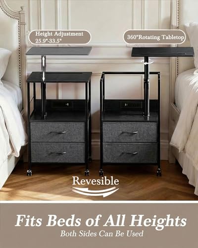Swivel Lift Top Nightstand with Charging Station