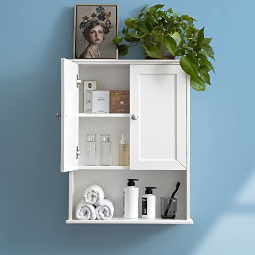 White Bathroom Wall Mounted Cabinet Wooden Over the Toilet Storage