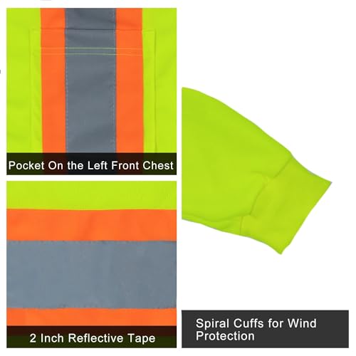 Hi Vis Shirts for Men Reflective ANSI Class 2 Safety Long Sleeve High Visibility Work Construction T Shirts