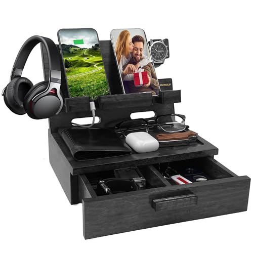 Gifts for Him Husband Boyfriend Son Men Nightstand Organizer Wood Phone Docking Station Birthday Gifts