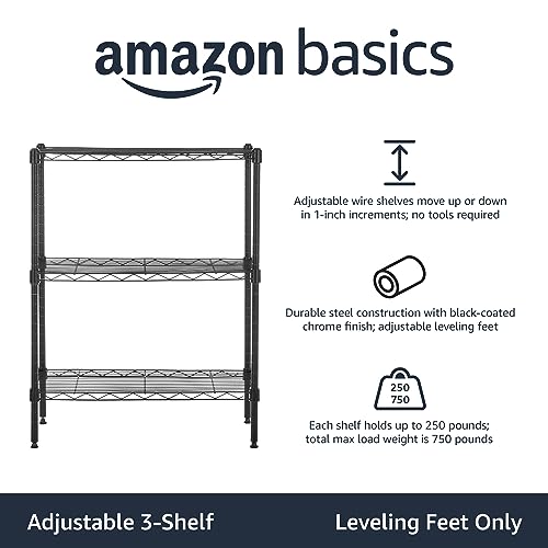 3 Shelf Adjustable Heavy Duty Steel Wire Rack Storage Shelving Organizer with Storage Space