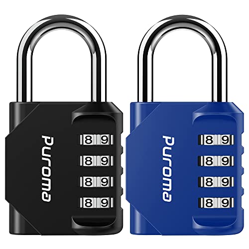 2 Combination Lock Locker 4 Digits Combo Padlock Gym Blue & Black (2 Count)
