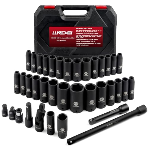 1 2" Drive Deep Impact Socket Set 37Pcs SAE (37 Count)