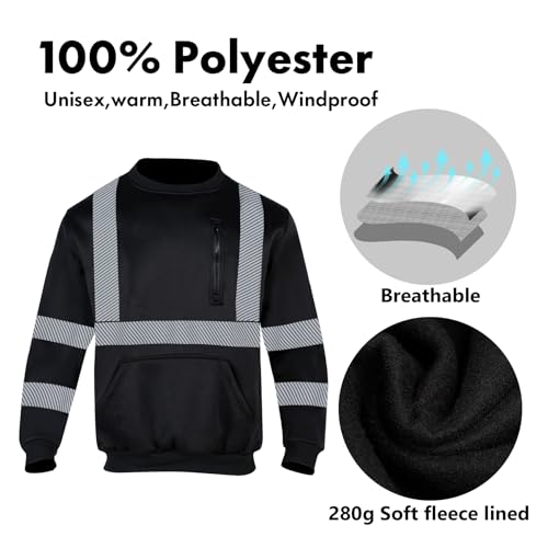 Hi Vis Safety Sweatshirts for Men Reflective ANSI Class 3 High Visibility Construction Work Crew Sweatshirt No Hood