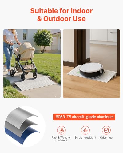 Door Threshold Ramp 3‘’ Rise Aluminum Alloy Threshold Ramp Rated 800 lbs Load Capacity