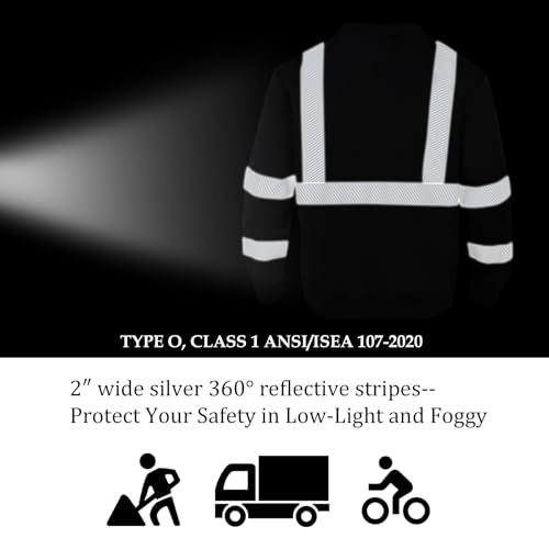 Hi Vis Safety Sweatshirts for Men Reflective ANSI Class 3 High Visibility Construction Work Crew Sweatshirt No Hood