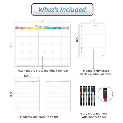 Magnetic Monthly Calendar Whiteboard Set for Refrigerator