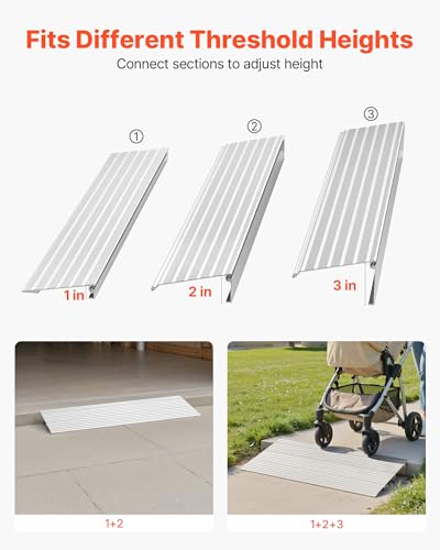 Door Threshold Ramp 3‘’ Rise Aluminum Alloy Threshold Ramp Rated 800 lbs Load Capacity