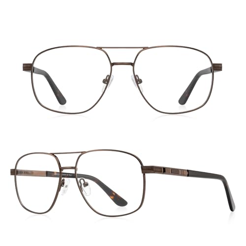 Reading Glasses for Men Square Double Bridge Light Blocking Computer Readers Spring Hinge Metal Frame Acetate Legs