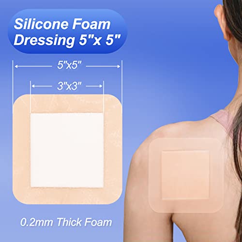 Silicone Foam Dressing 5“x5 10 Pcs (10 Count)