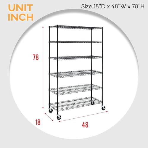 6 Tier Wire Shelf with Wheels