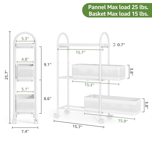 3 Tier Slim Rolling Cart with Drawer