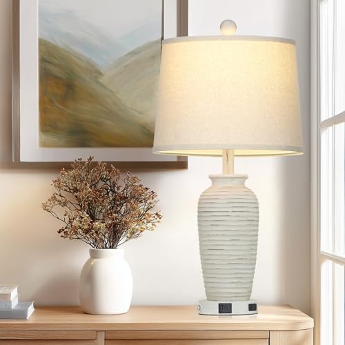 25" Retro White Farmhouse Jar Table Lamps for Living Room