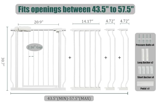 43.5 57.5 Inch Baby Gate Extra Wide Dog Gate for Stairs Doorways