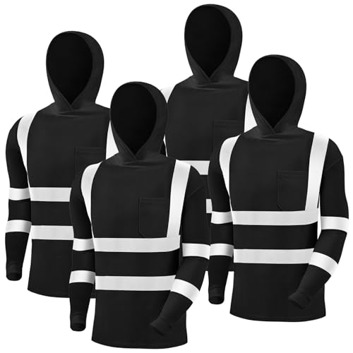 4 Pcs Reflective Safety T Shirt High Visibility Work Shirts with Hood Sun Protection Construction (4 Count)