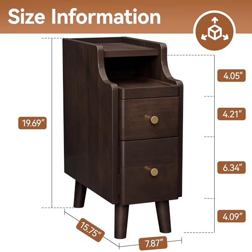 Narrow Nightstand with Drawers Set 2 (2 Count)