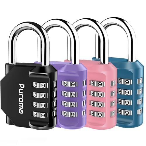 4 Pack Combination Lock Locker 4 Digits Combo Padlock Gym 4 Color (4 Count)