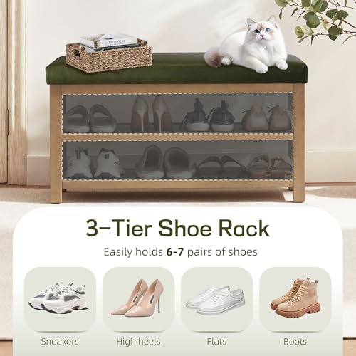 Shoe Rack Bench with Leather Cushion