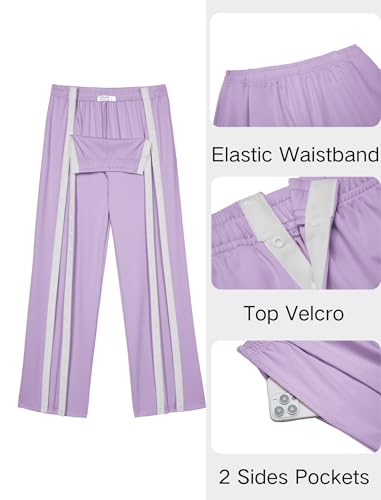 Tear Away Pants for Women Side Slit Snap Post Surgery Sweatpants