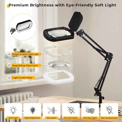 10X Square Magnifying Glass with Light and Stand