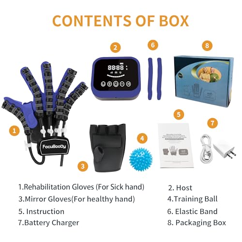 Hand Rehabilitation Robot Gloves Mobility Finger Training Equipment for Hemiplegia Stroke Cerebral Palsy Patient with USB Chargeable Right Hand