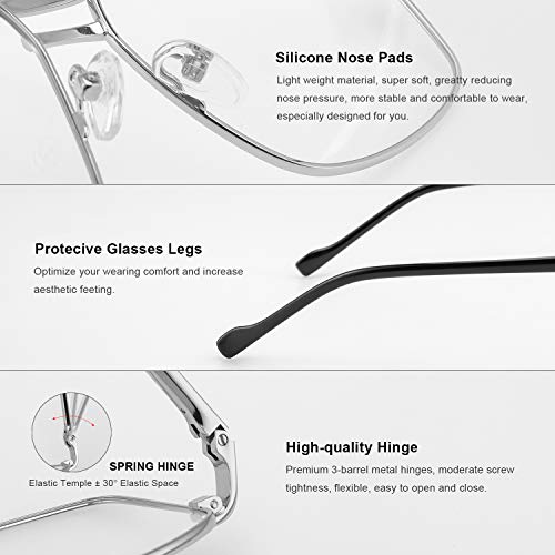 Blue Light Blocking Glasses for Men Square Double Bridge Hipster Metal Frame Men Eyeglasses He Young