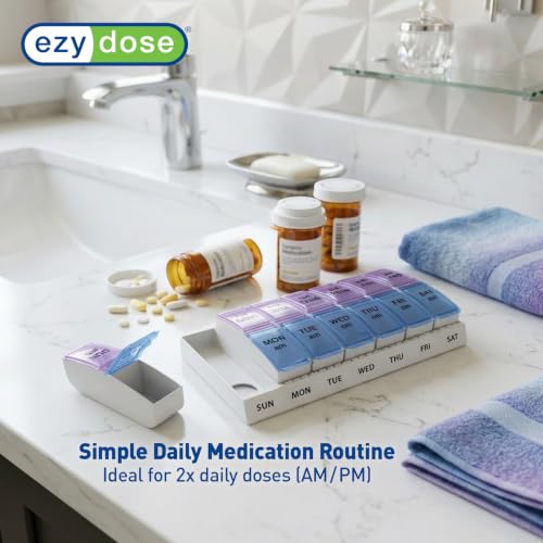 Weekly (7-Day) AM/PM Pill Organizer, Large Case, Blue/Purple